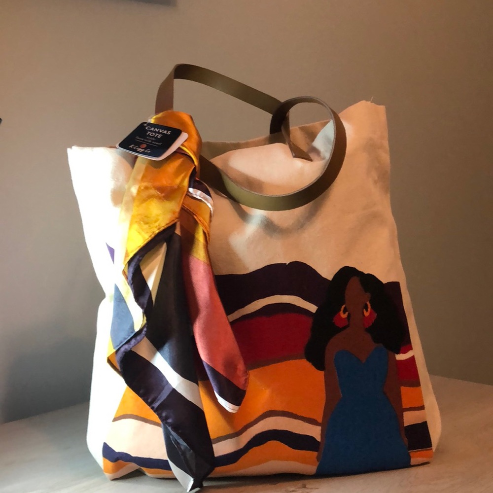 Canvas Toto great colors with faux silk scarf.